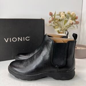 Vionic Evergreen Leather Chelsea Boot Waterproof Black Women's US 8 NWB